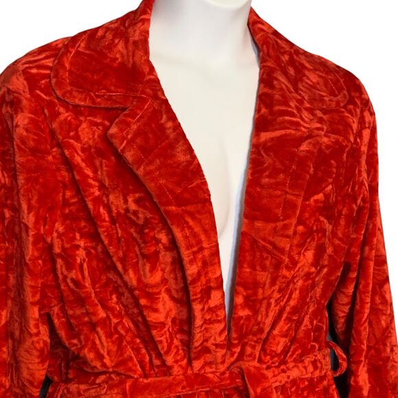 Vintage 70s Cherry Red Long Velour Robe Medium-Large Plush Estate Handmade Glam - Picture 4 of 8